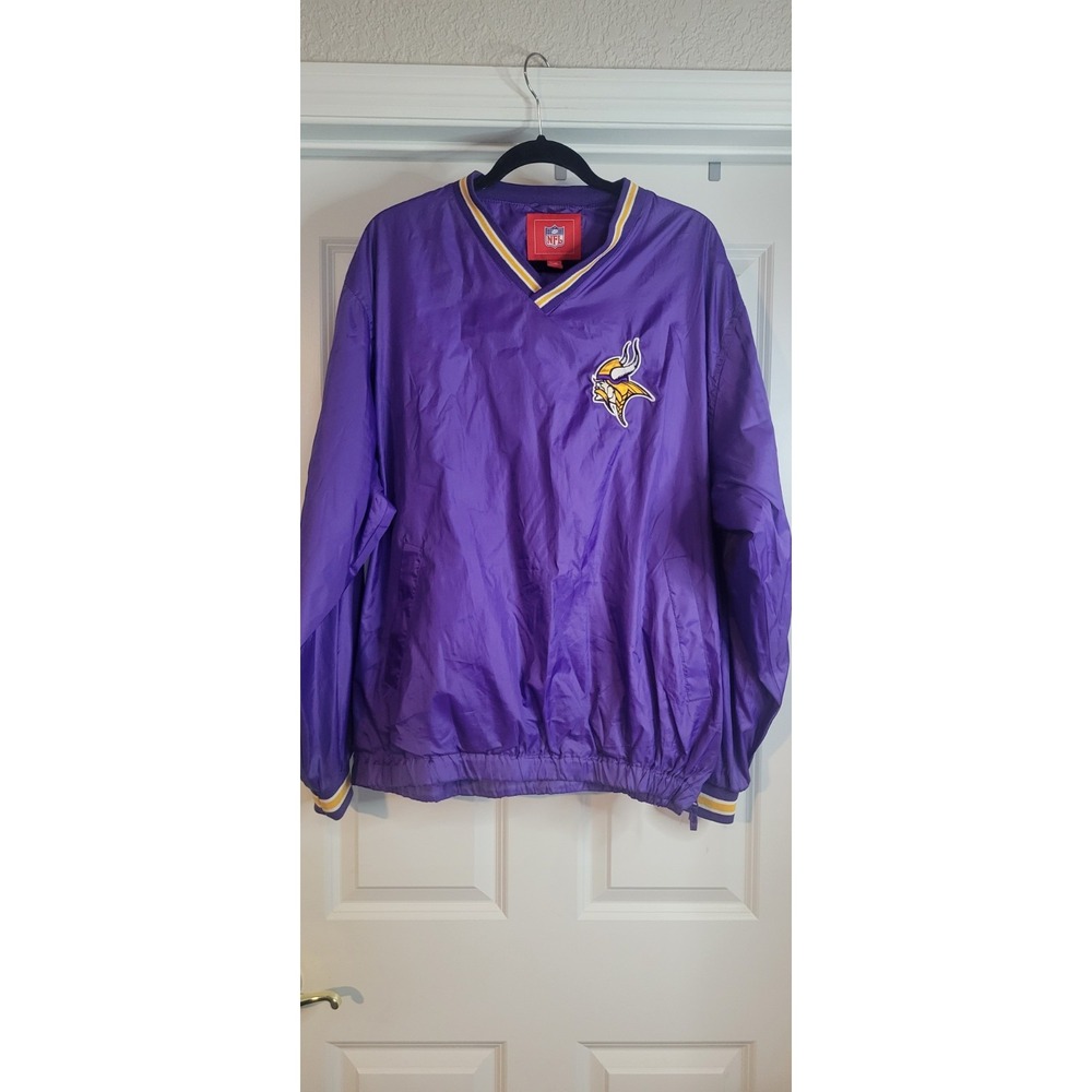 Vintage Minnesota Vikings Windbreaker Pullover Jacket NFL V-Neck Purple Mens L